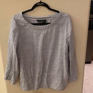 Tahari Linen Long Sleeve Blouse Lg